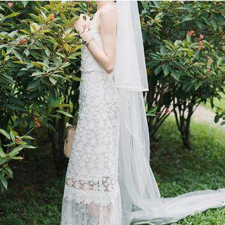 Long Wedding Mesh Veil White - One Size