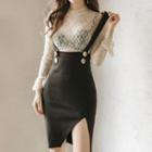 Long-sleeve Lace Top / Jumper Fitted Skirt