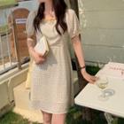 Square-neck Floral Bow A-line Mini Dress