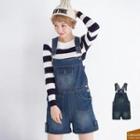 Washed Denim Suspender Shorts