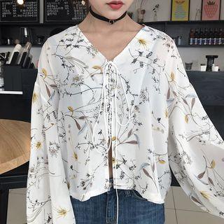Lantern-sleeve Chiffon Top