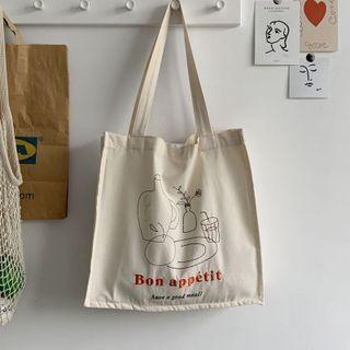 Embroidered Canvas Tote Bag Off White - One Size