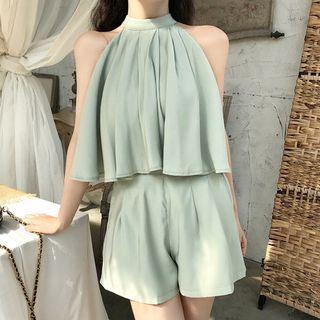 Set: Flared Halter Top + Wide-leg Shorts
