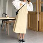 Slit-hem Jumper Dress Khaki - One Size