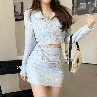 Tweed Jacket / Mini Fitted Skirt / Chain Belt