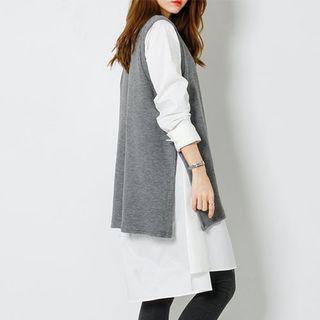 Inset Knit Vest Long Sleeve Dress