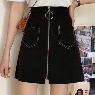 Zipped Denim Mini Skirt