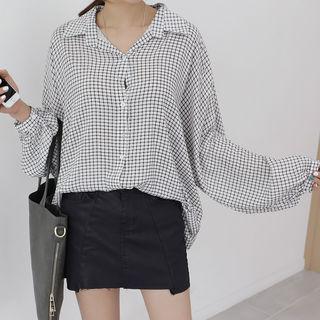 Dolman-sleeve Check Shirt