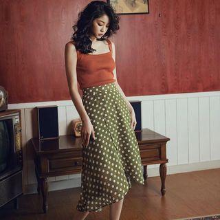 Midi Dotted A-line Skirt / Ribbed Camisole