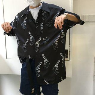 Gun Print Elbow Sleeve Shirt