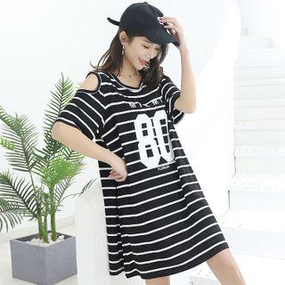 Cold-shoulder Striped T-shirt Dress