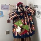 Christmas Print Pom Pom Sweater Dark Blue - One Size
