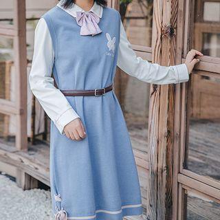 Rabbit Print V-neck Knit Tank Dress