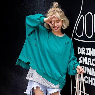 Ripped Mock Two Piece Pullover