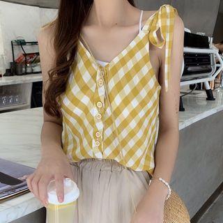 Gingham Shoulder-tie Camisole Top