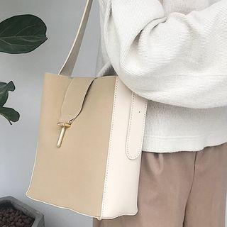 Two-tone Faux Leather Bucket Bag