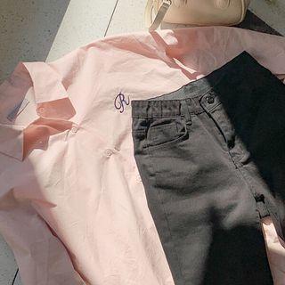 Plus Size Letter Embroidered Shirt