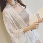 Floral Embroidered Chiffon Jacket White - One Size