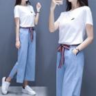 Set: Short-sleeve T-shirt + Wide-leg Jeans