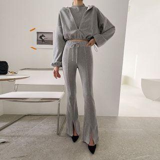 Velvet Set: Zip-up Hoodie + Sleeveless Top + Boot-cut Pants