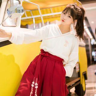 Embroidered Long Sleeve Top / Wide Leg Pants