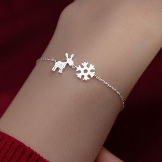 Deer Snowflake Sterling Silver Bracelet Silver - One Size