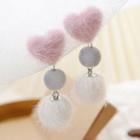 Pom Pom Earring 1 Pair - Silver Needle - Pink & Gray & White - One Size