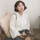 Faux Pearl Mock Neck Long Sleeve Chiffon Blouse