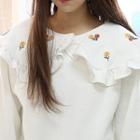 Frilled Flower-embroidered Collar Pullover