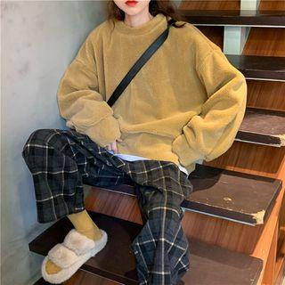 Fleece Sweatshirt / Plaid Wide-leg Pants