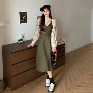 Mock Two Piece Ruffle A-line Midi Dress