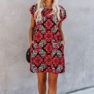 Color-block Short-sleeve Mini A-line Dress