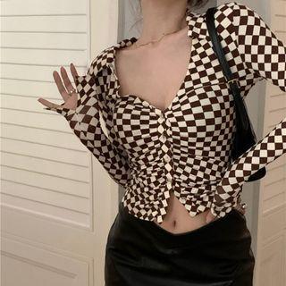 Check Top / Faux Leather Pencil Skirt