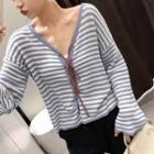 Lace Up Front Striped Cardigan