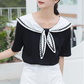 Sailor Collar Color Block Top
