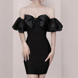 Off-shoulder Bow Detail Sheath Dress