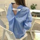 Slit-back Pinstripe Shirt Sky Blue - One Size