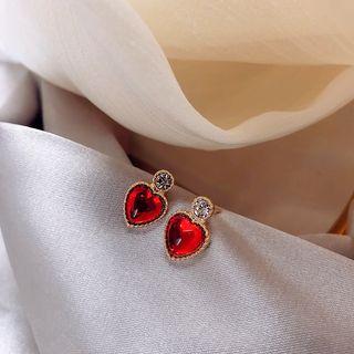 Alloy Rhinestone Heart Dangle Earring 1 Pair - Red - One Size