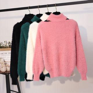 Fluffy Cut Out Mock Neck Sweater