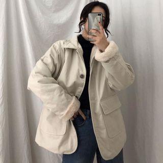 Faux Lambswool Lined Button Jacket