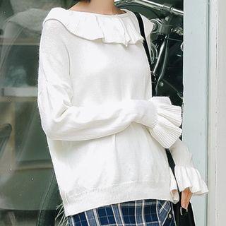 Bell-sleeve Knit Top White - One Size