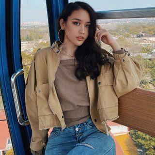 Workwear Cropped Jacket Khaki - One Size