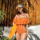 Cold-shoulder Ruffled Cut-out Swimsuit