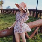 Set: Floral Print Cover-up + Front Knot Bikini