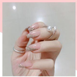 Glitter Faux Nail Tips P157 - Glue - Pink - One Size