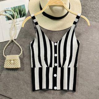 Striped Knit Camisole Stripes - Black & White - One Size