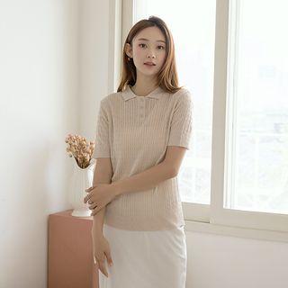 Sheer Cable-knit Polo Shirt
