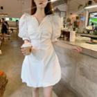Puff-sleeve Twist Mini A-line Dress