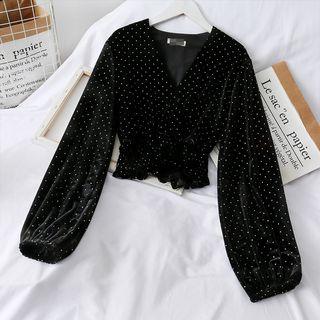Dotted Velvet Crop Top Black - One Size