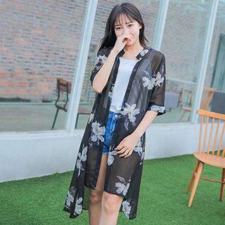 Elbow-sleeve Floral Light Jacket
